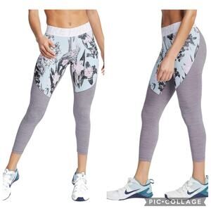Medium Pants Nike HYP FM CROP TGHT gray heathered teal pink floral Leggings